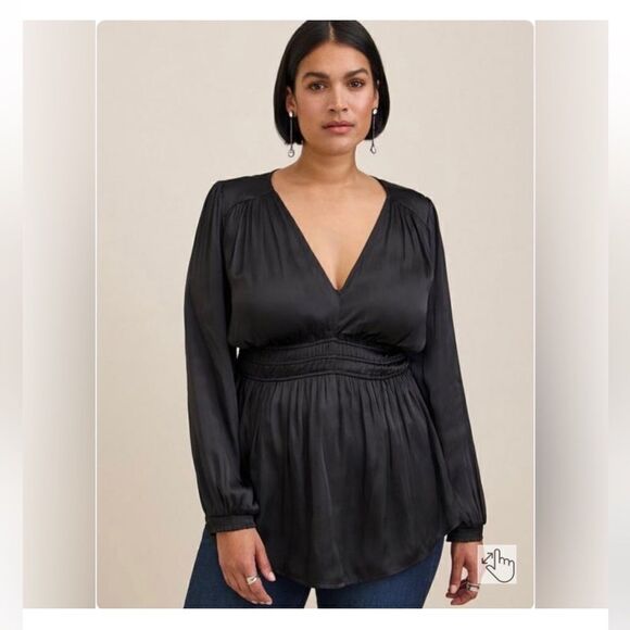 torrid Tops - TORRID PEPLUM SATIN SMOCKED WAIST TOP NWT